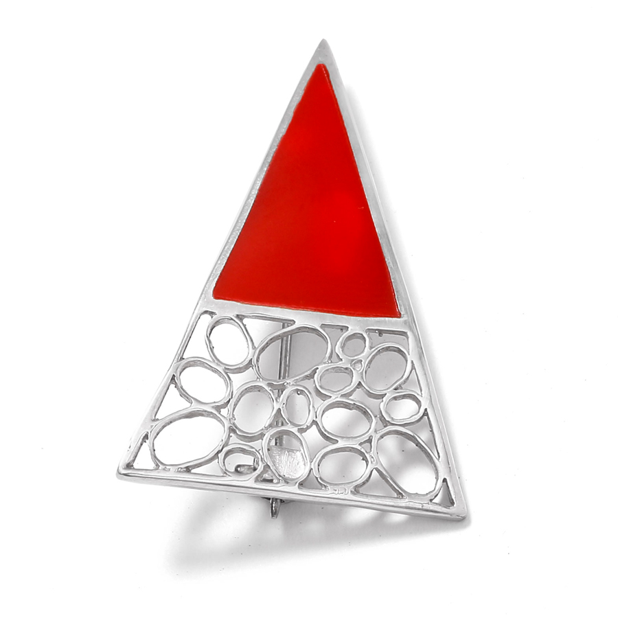Broche triangle argent et rouge