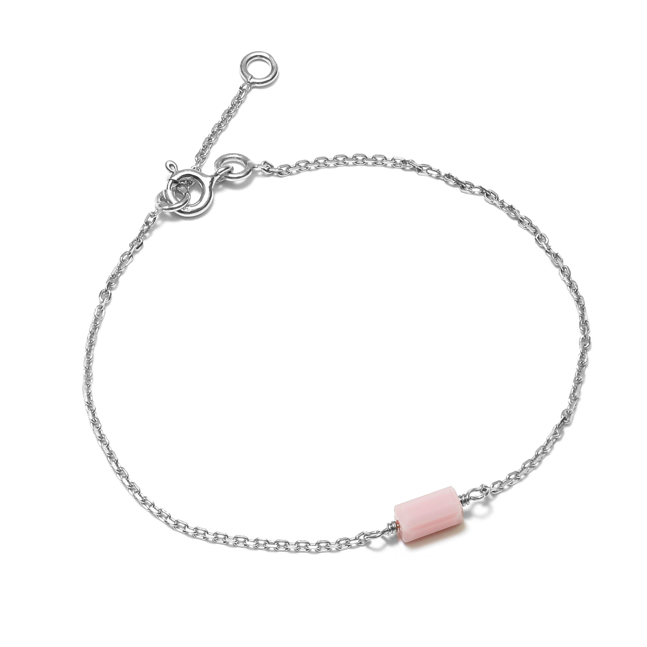 Bracelet en argent décorée dune pastille rectangulaire rose