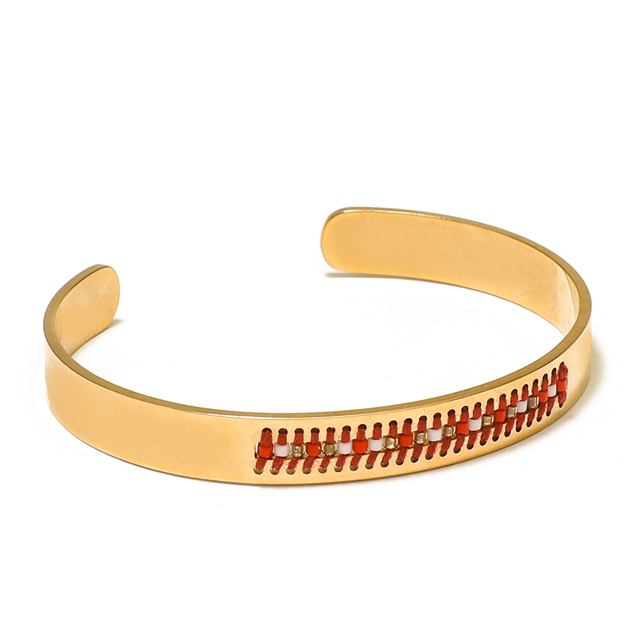 Bracelet rigide réglable doré et tissage rouge perles miyuki