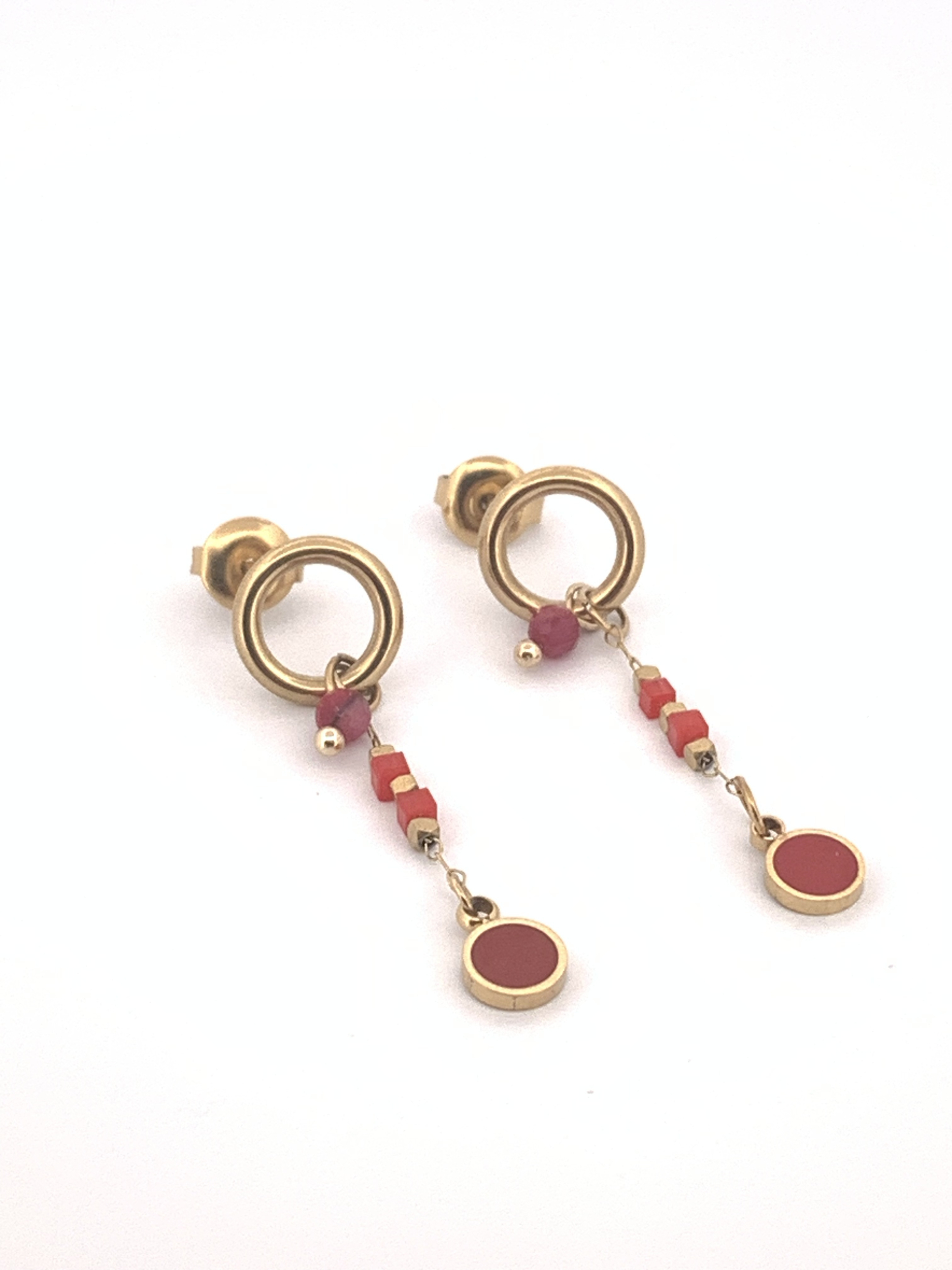 Boucles d'oreilles pendantes pierres rouges à clips- Rouge - Achat