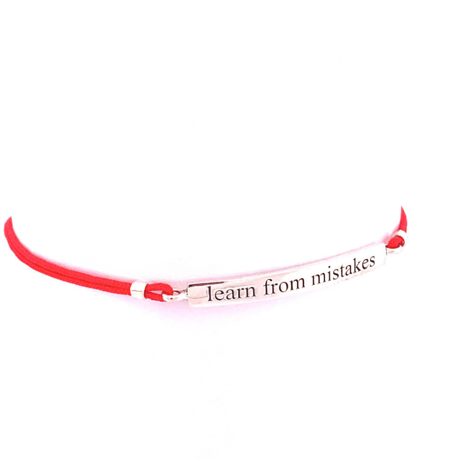Bracelet message argent rouge learn from mistakes apprend de tes erreurs