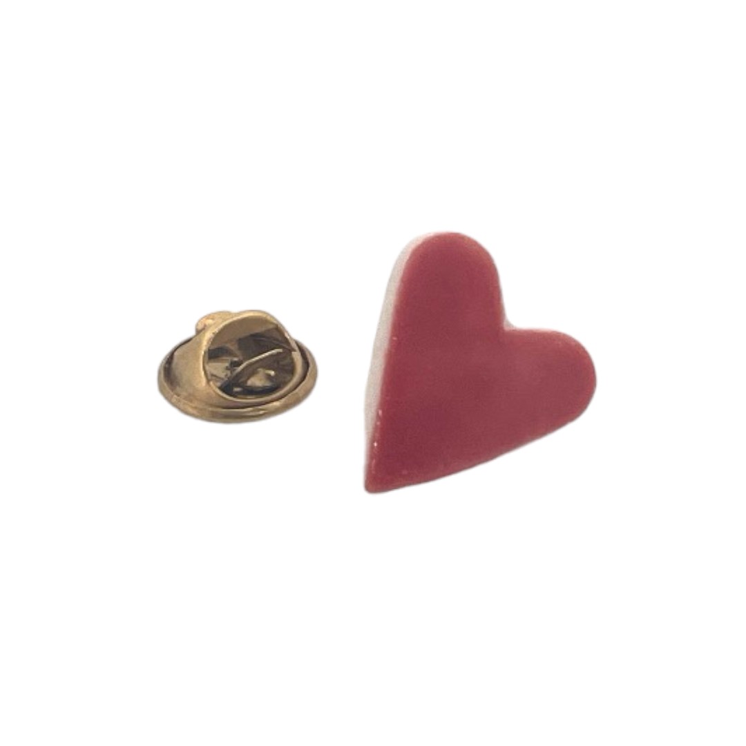 broche coeur rouge porcelaine fait main