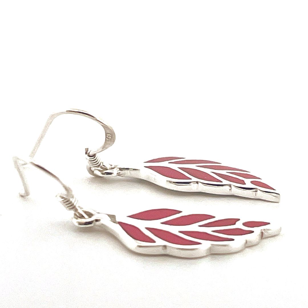 Boucles oreilles rose et argent feuille