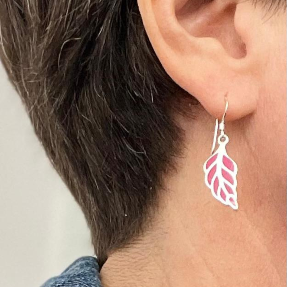 boucles doreilles feuille rose argent
