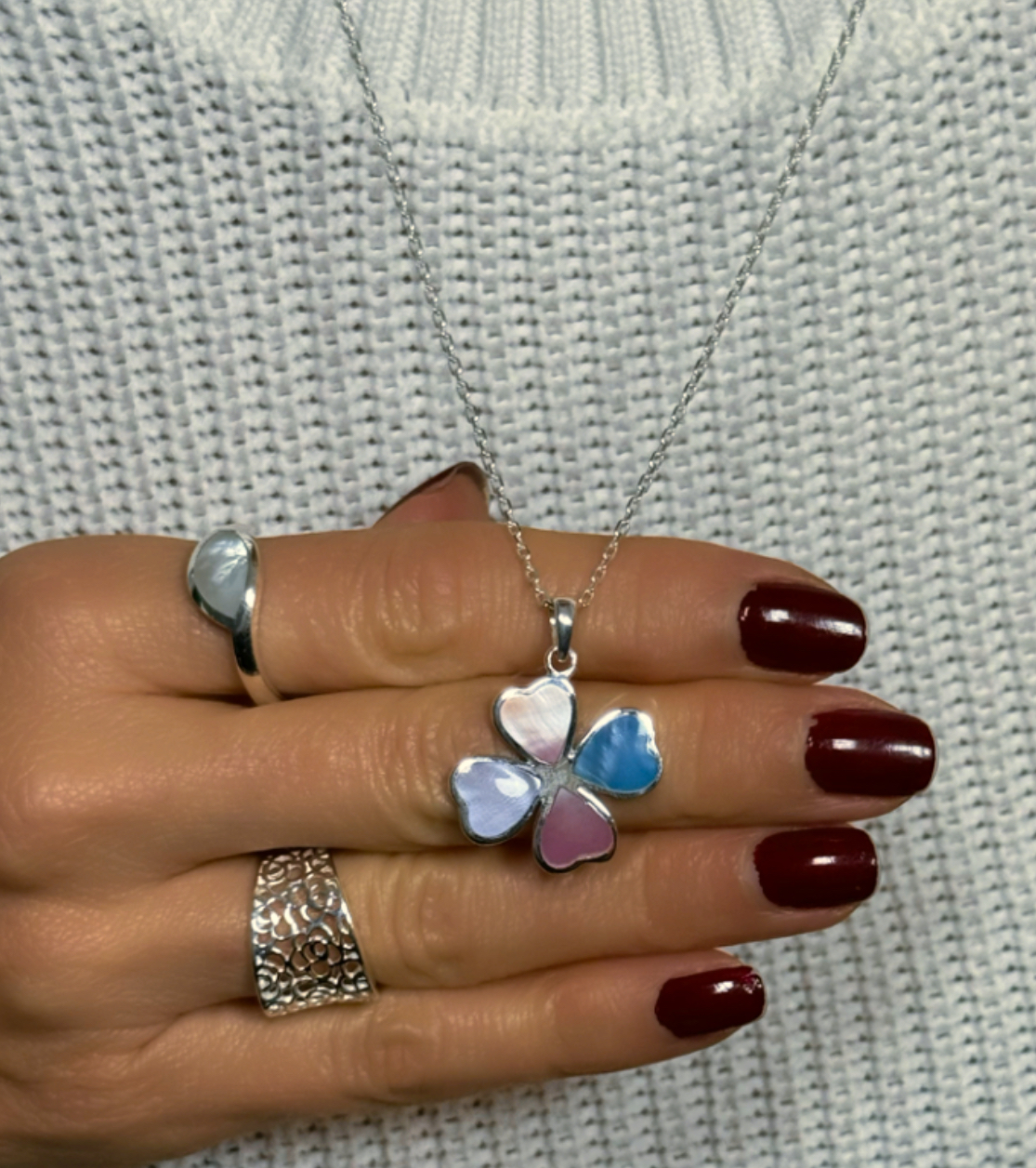 pendentif argent nacre trefle 4 feuilles