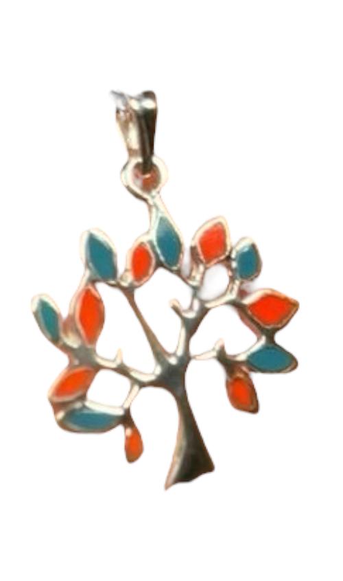 Pendentif arbre de vie bleu orange argent