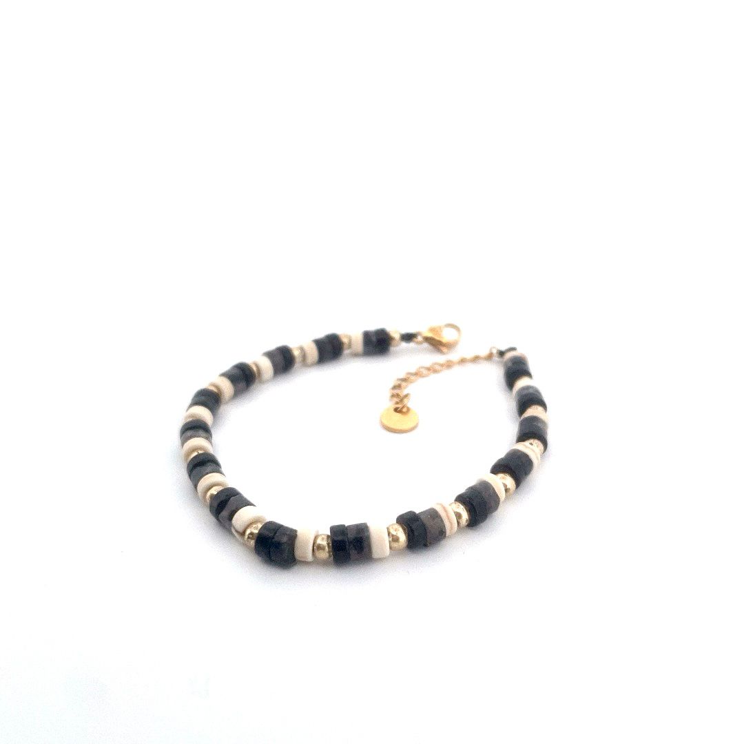 Bracelet acier 316L doré noir pierres naturelles