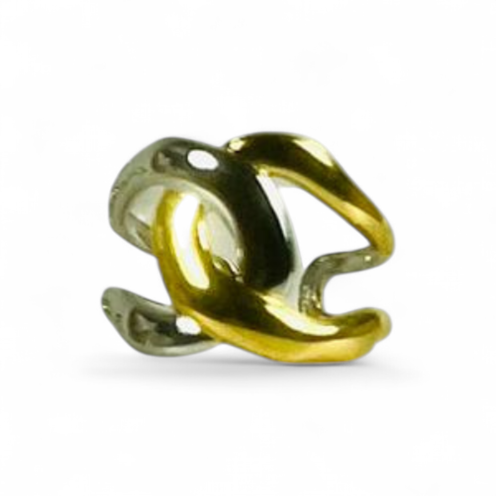 Bague acier 316L large ajustable bicolore
