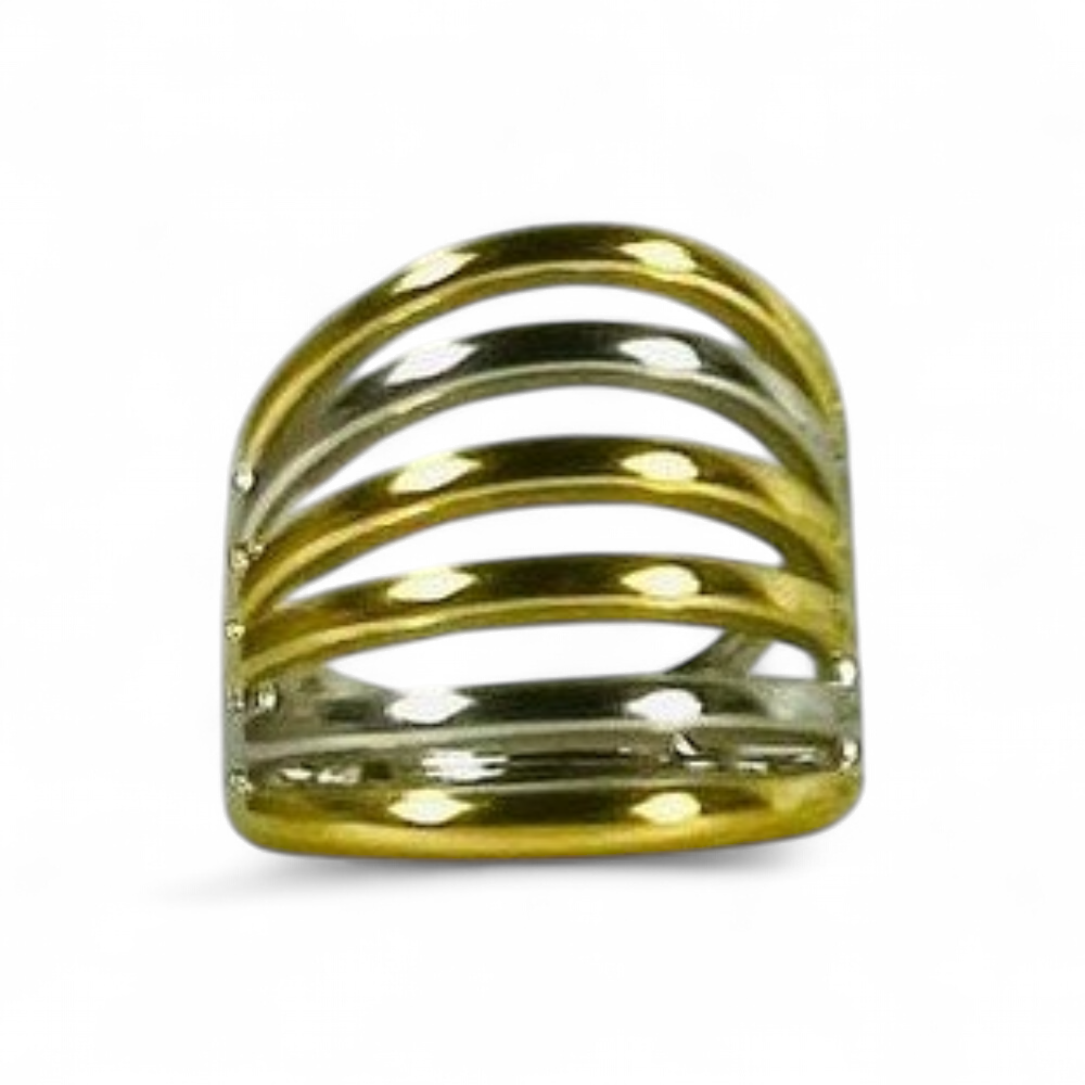 Bague large acier 316L géométrique dorée et argentée