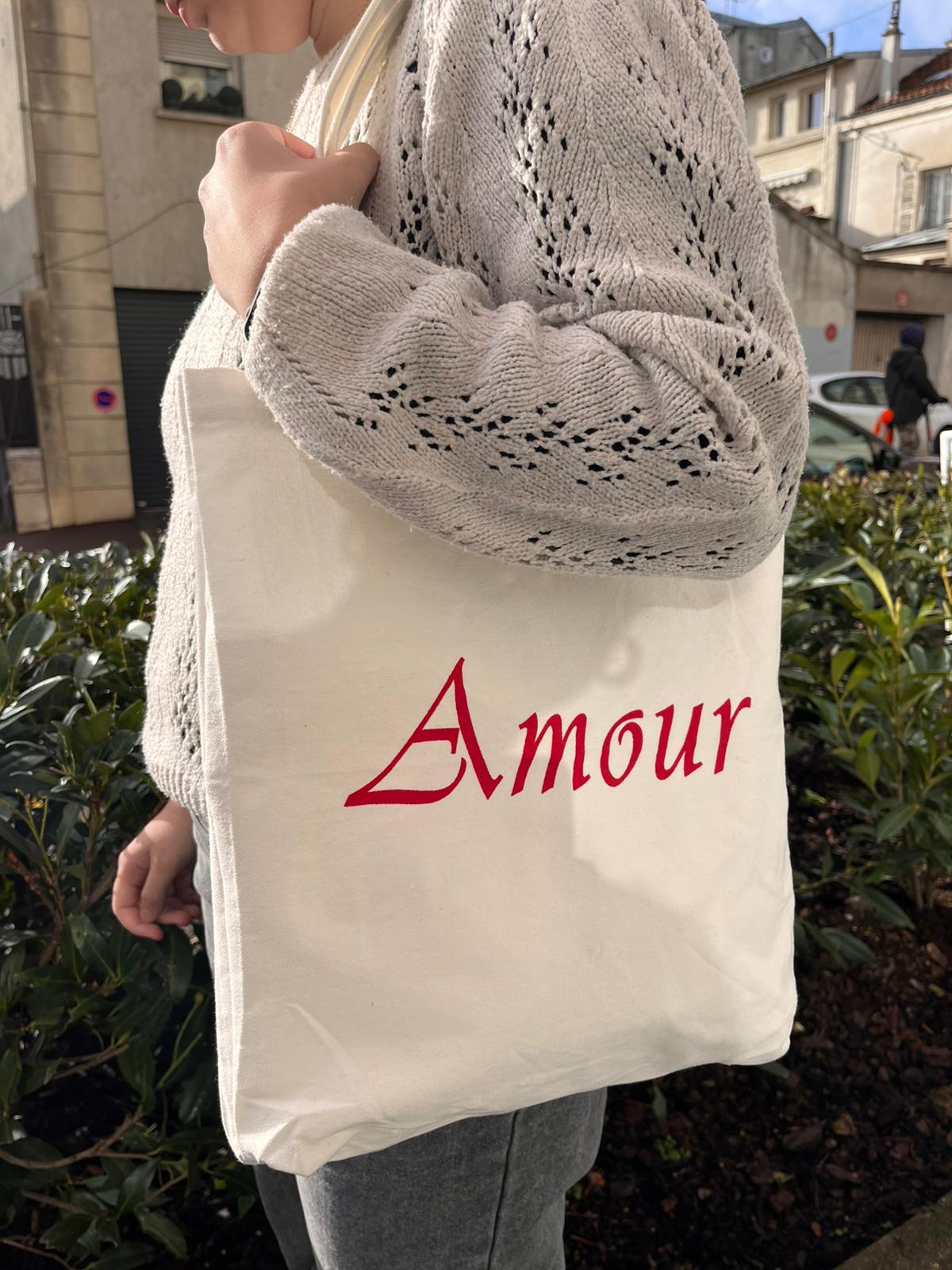 Tote bag en coton “Amour” – inscription rouge