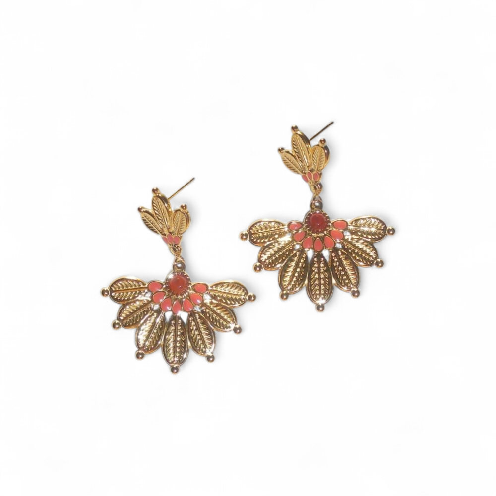 Boucles d\'oreilles pendantes plumes dorées en acier inoxydable