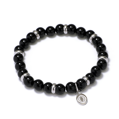 Bracelet homme pierres naturelles agate noire et acier