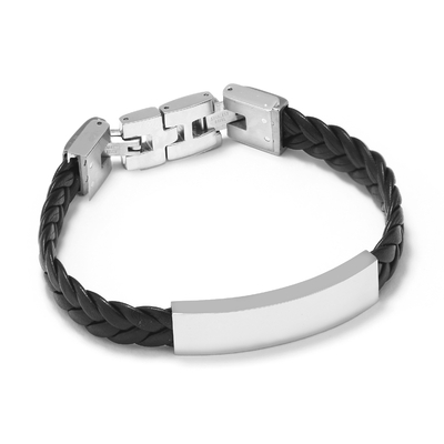 Bracelet homme cuir tressé et plaque acier ajustable TOM