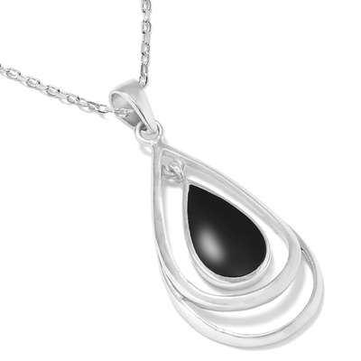 Pendentif goutte mobile noire et argent APO