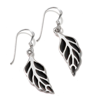 Boucles d'oreilles feuilles argent et noirLila-noir2