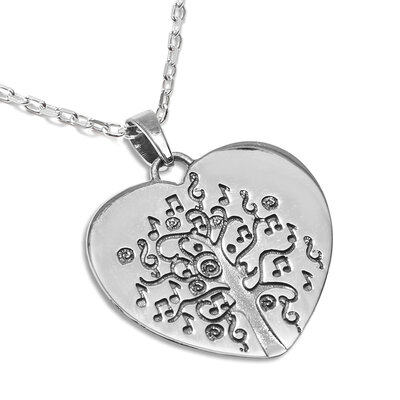 Pendentif en forme de coeur gravé d'un arbre de vie avec des notes de musique