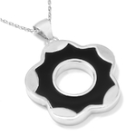 Pendentif réversible grosse fleur noire argent AVA