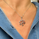 pendentif arbre de vie orange bleu argent