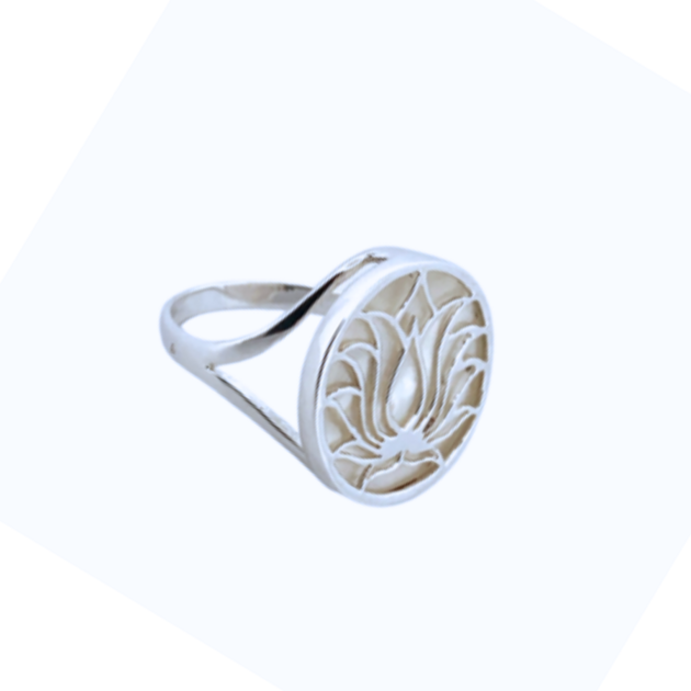 Bague ronde Lotus Nacre et Argent 925 Siane Bijoux