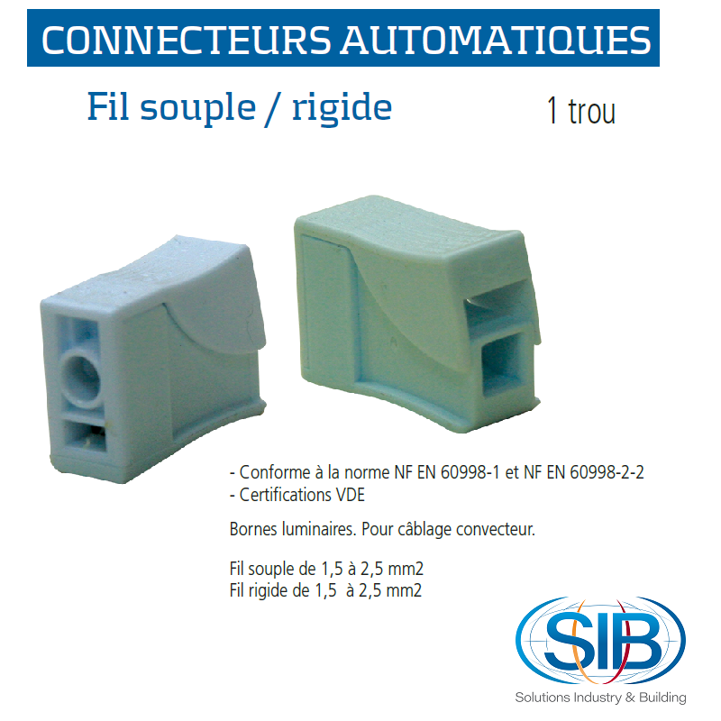 Connecteur automatique Fil R Fil S P07121-1 trou