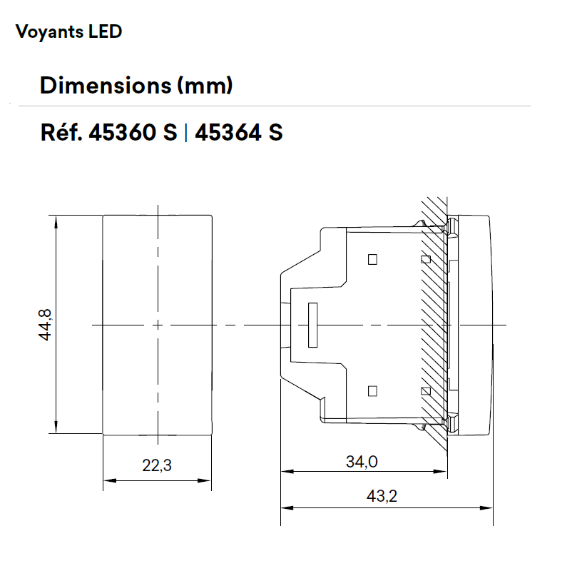 Voyant 45360 45364 Dimensions
