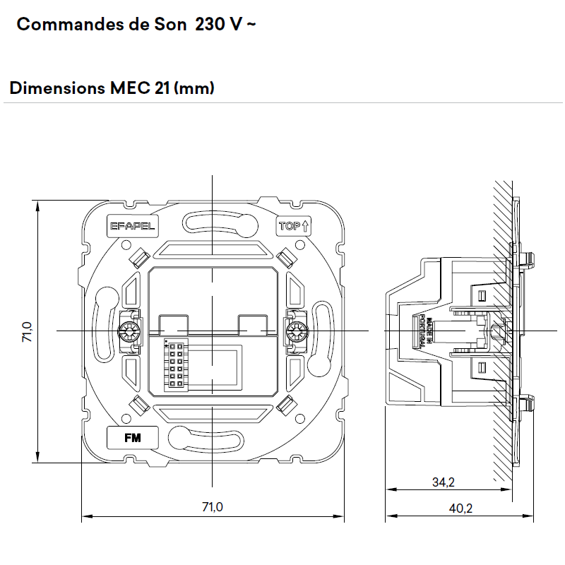 Commande de son 75200 75201 Dimensions