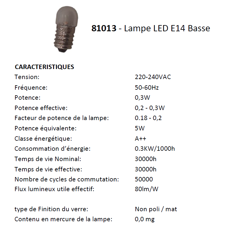 Ampoule LED voyant 81013 caractéristiques