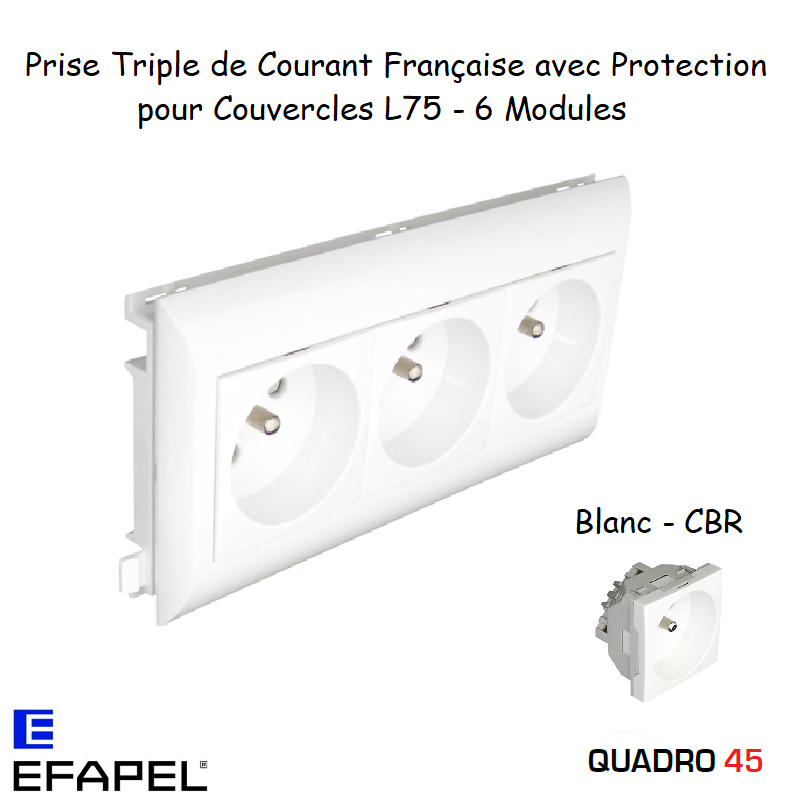 Prise de courant française triple inclinée 45° 6 modules Quadro 45267CBR Blanc