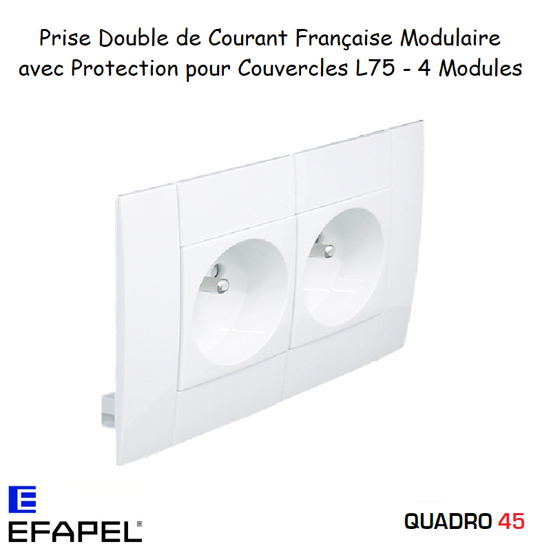 Prise de courant française modulaire double inclinée 45° 4 modules Quadro 45246CBR Blanc