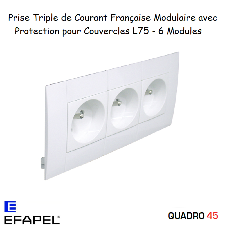 Prise de courant française modulaire triple inclinée 45° 6 modules Quadro 45247CBR Blanc