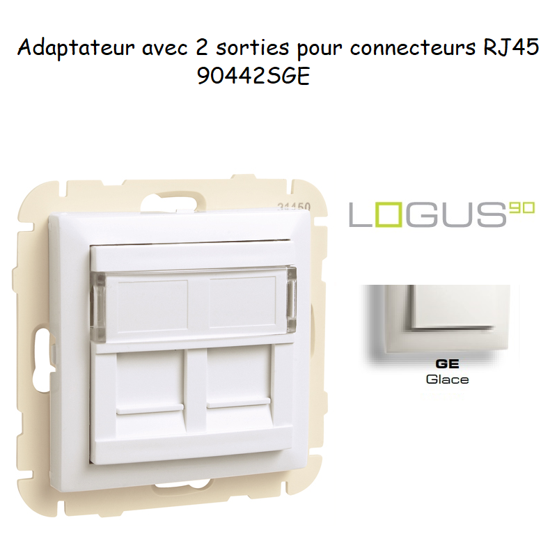 Adaptateur avec module 2 sorties pour connecteur RJ45 Logus 90442SGE Glace