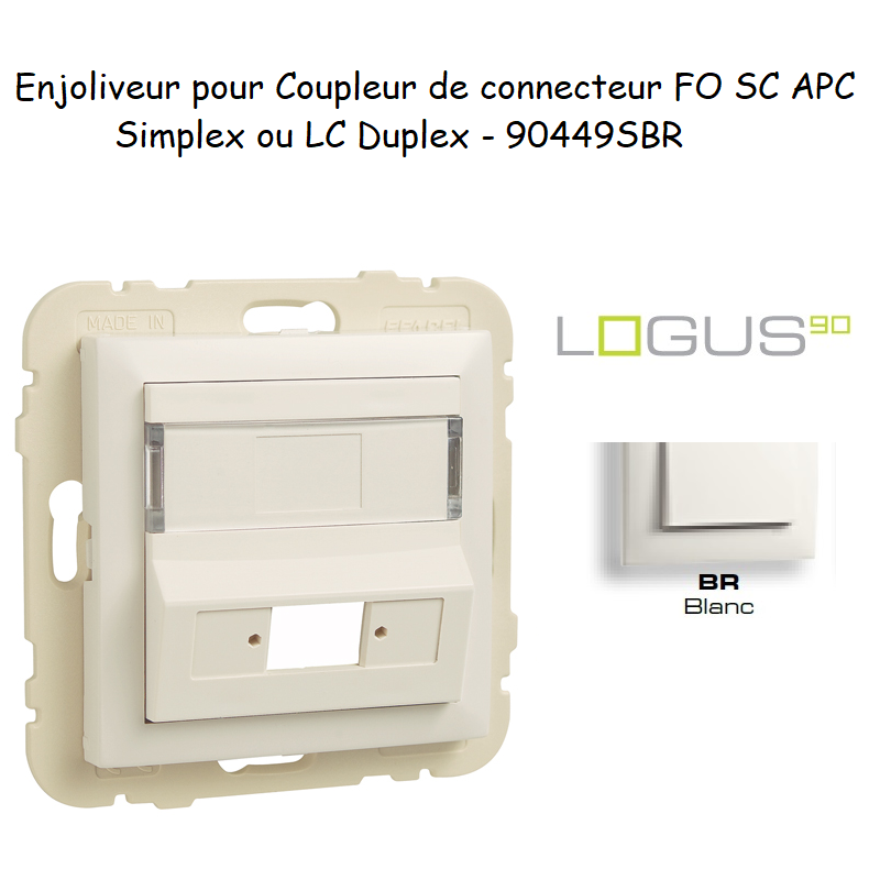 Enjoliveur pour Coupleur de connecteurs FO SC APC Simplex ou LC Duplex Logus 90449SBR Blanc
