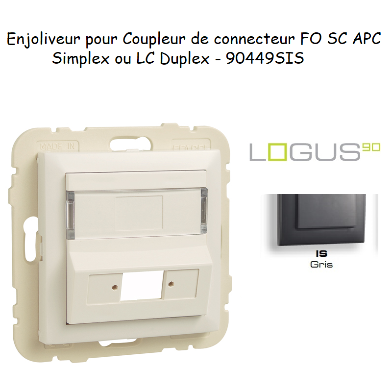 Enjoliveur pour Coupleur de connecteurs FO SC APC Simplex ou LC Duplex Logus 90449SIS Gris