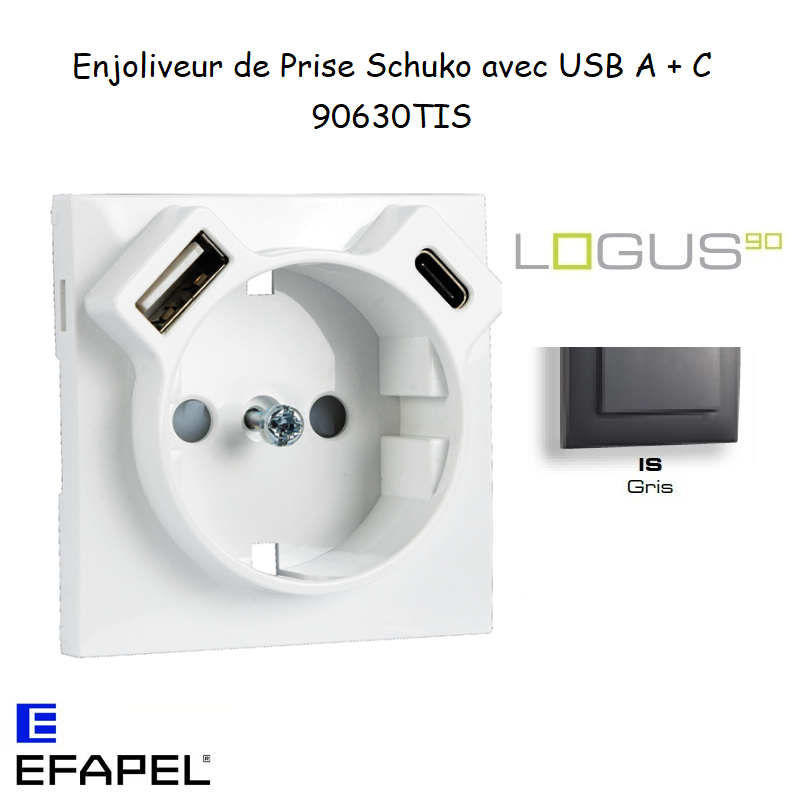 enjoliveur prise schuko avec usb B et B LOGUS 90630TIS