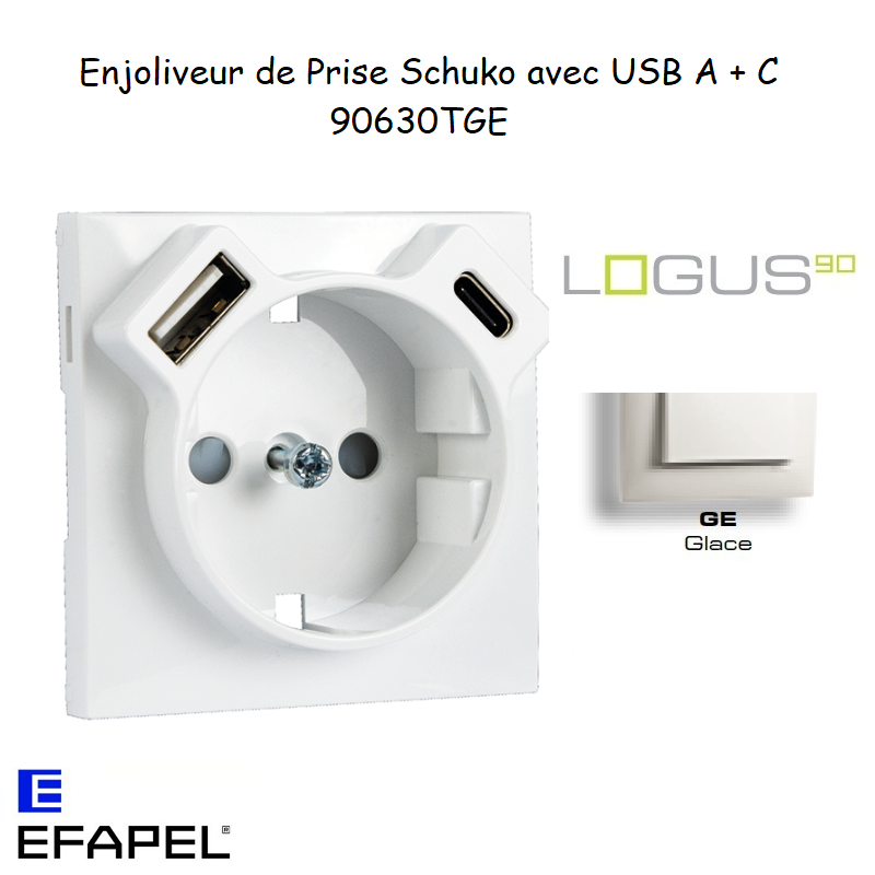 enjoliveur prise schuko avec usb B et B LOGUS 90630TGE