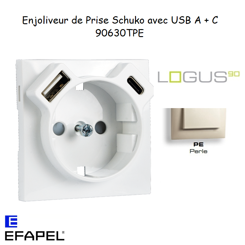 enjoliveur prise schuko avec usb B et B LOGUS 90630TPE