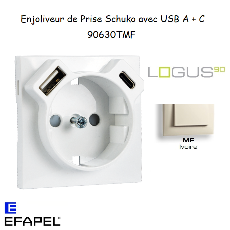 enjoliveur prise schuko avec usb B et B LOGUS 90630TMF