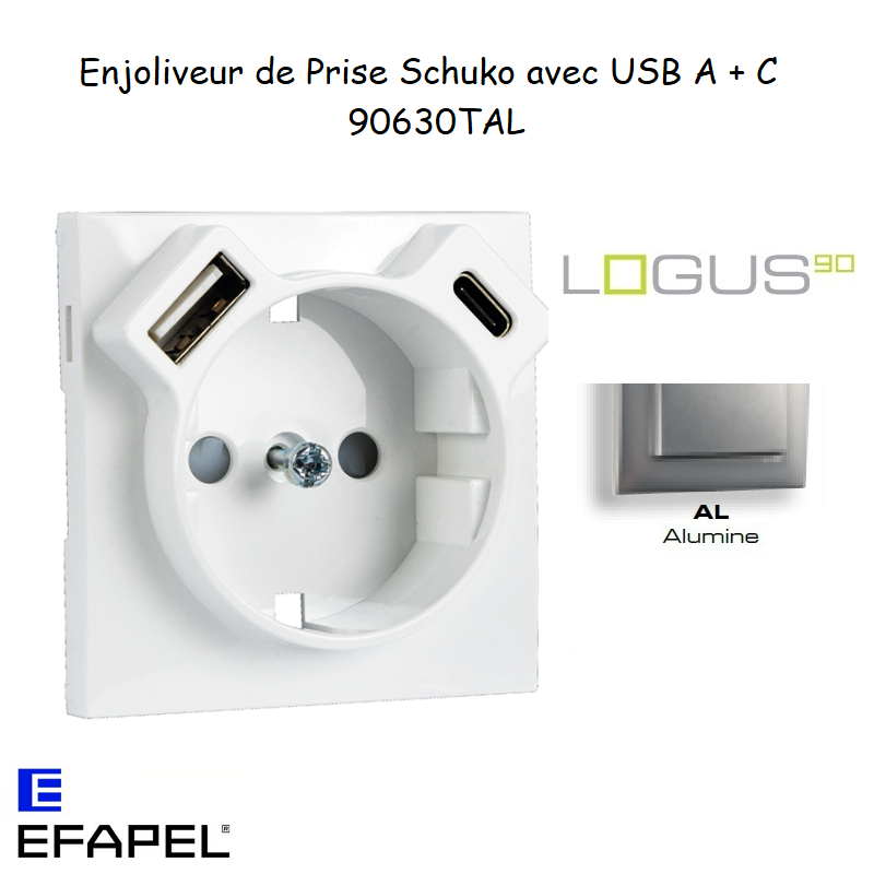 enjoliveur prise schuko avec usb B et B LOGUS 90630TAL