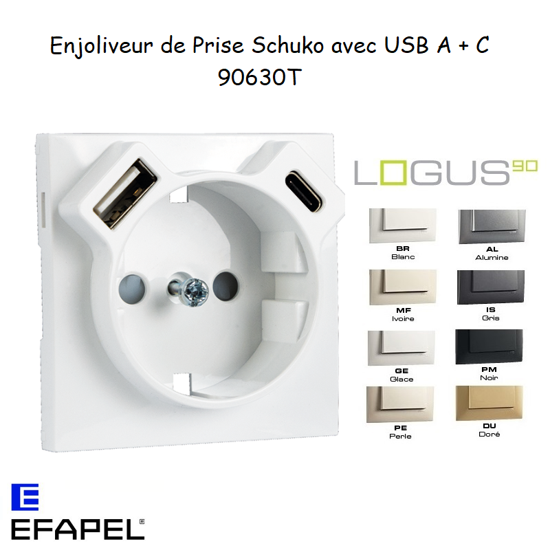 enjoliveur prise schuko avec usb B et B LOGUS 90630T