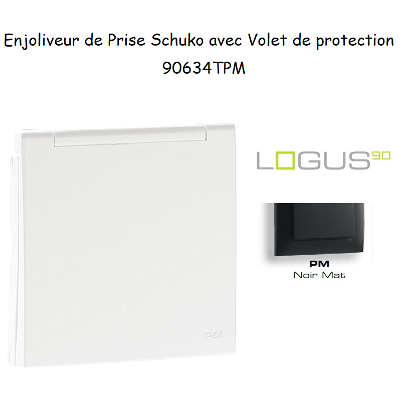 Enjoliveur pour Prise de courant schuko avec volet de protection Logus 90634TPM Noir MAT