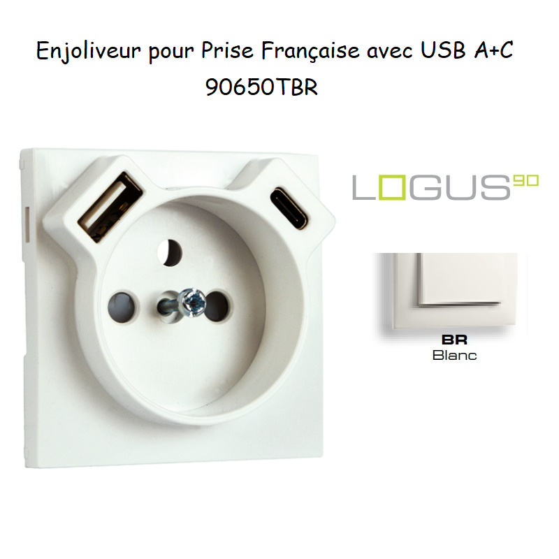 Enjoliveur pour prise française avec usb Logus 90650TBR Blanc
