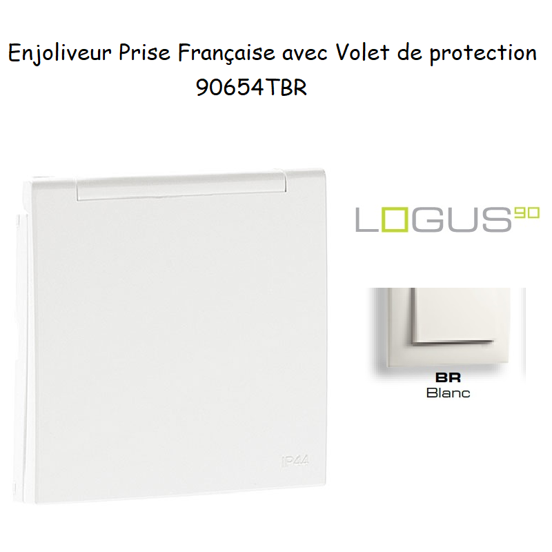 Enjoliveur pour Prise de courant française avec volet de protection Logus 90654TBR Blanc