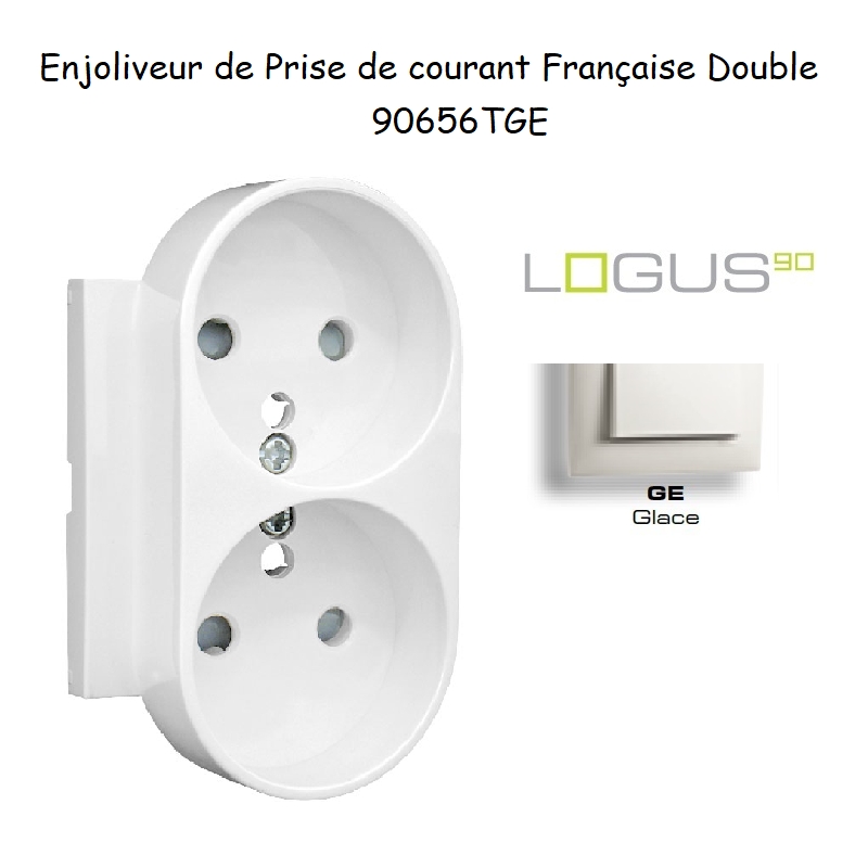 Enjoliveur pour Prise de courant française double avec protection Logus 90656TGE Glace