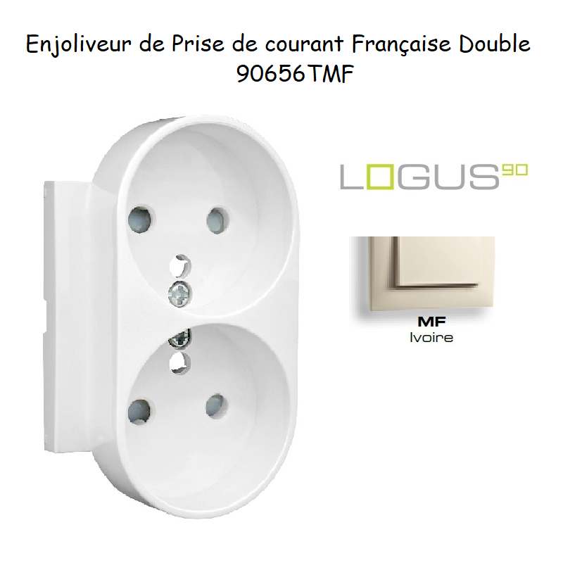 Enjoliveur pour Prise de courant française double avec protection Logus 90656TMF Ivoire