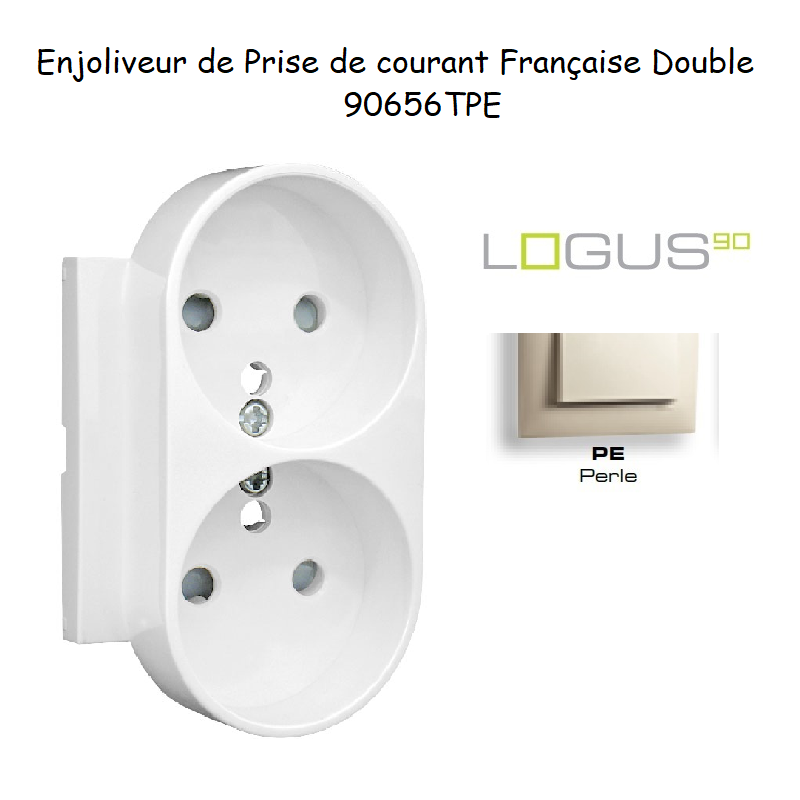 Enjoliveur pour Prise de courant française double avec protection Logus 90656TPE Perle
