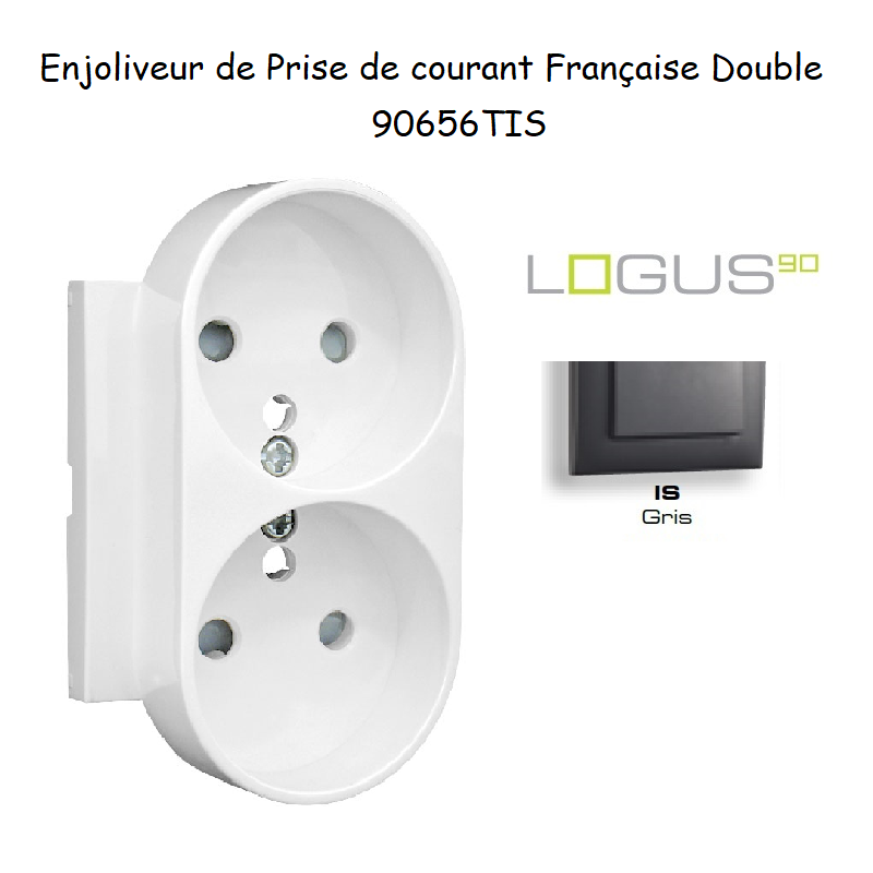 Enjoliveur pour Prise de courant française double avec protection Logus 90656TIS Gris