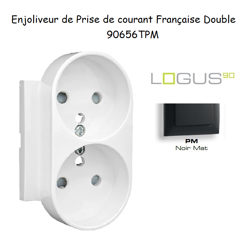 Enjoliveur pour Prise de courant française double avec protection Logus 90656TPM Noir MAT