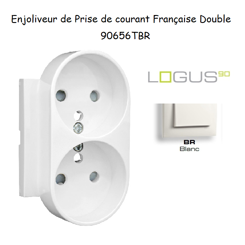 Enjoliveur pour Prise de courant française double avec protection Logus 90656TBR Blanc