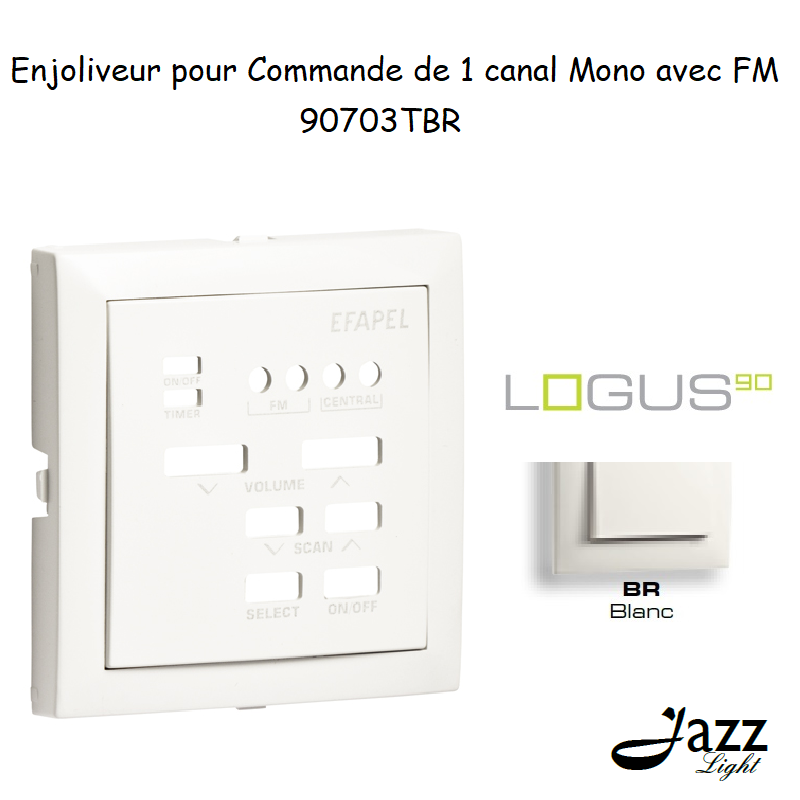 Enjoliveur pour commande de 1 canal MONO avec FM logus90 90703TBR Blanc