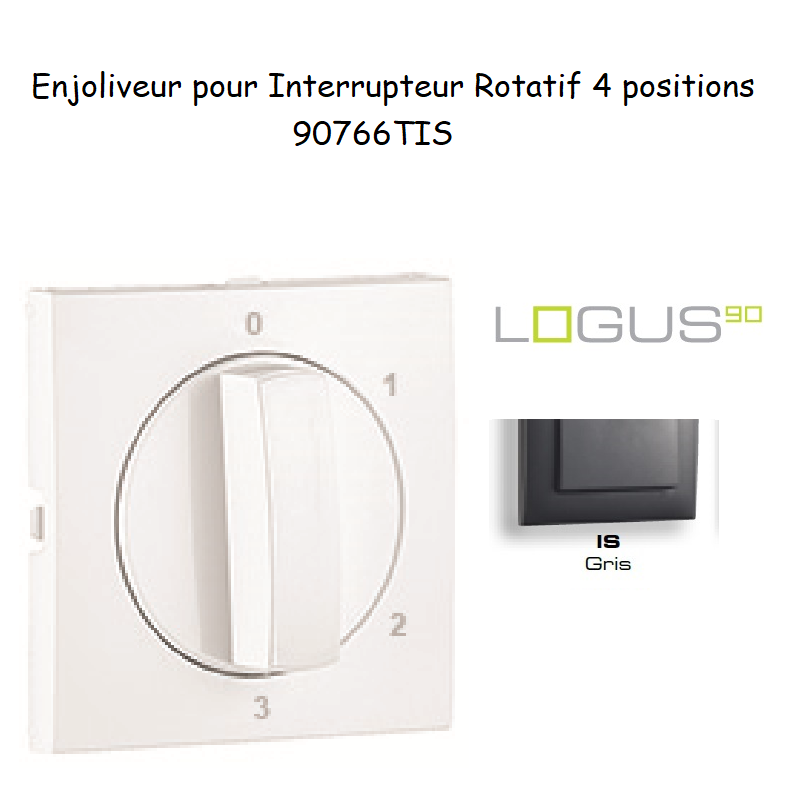 Enjoliveur pour Interrupteur rotatif 4 positions Logus 90766TIS Gris
